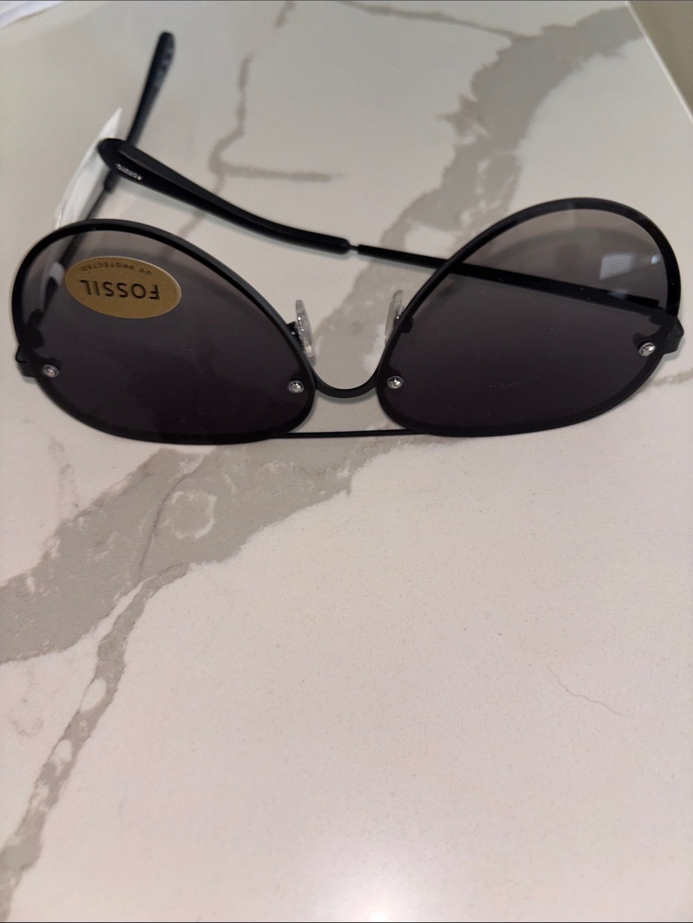 Fossil Black Round Metal Sunglasses
